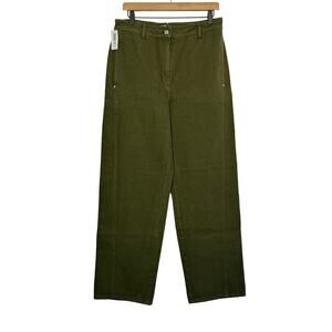 ARITZIA Wilfred Free Pants Wide Leg Denim Trousers Olive‎ Green Fatigue Sz 10